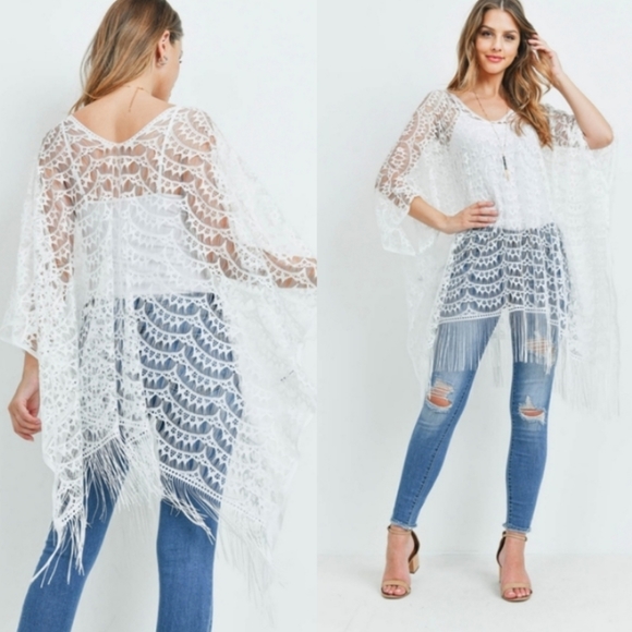 Lace Kimono Top One Size Fits Most - White - Picture 3 of 3